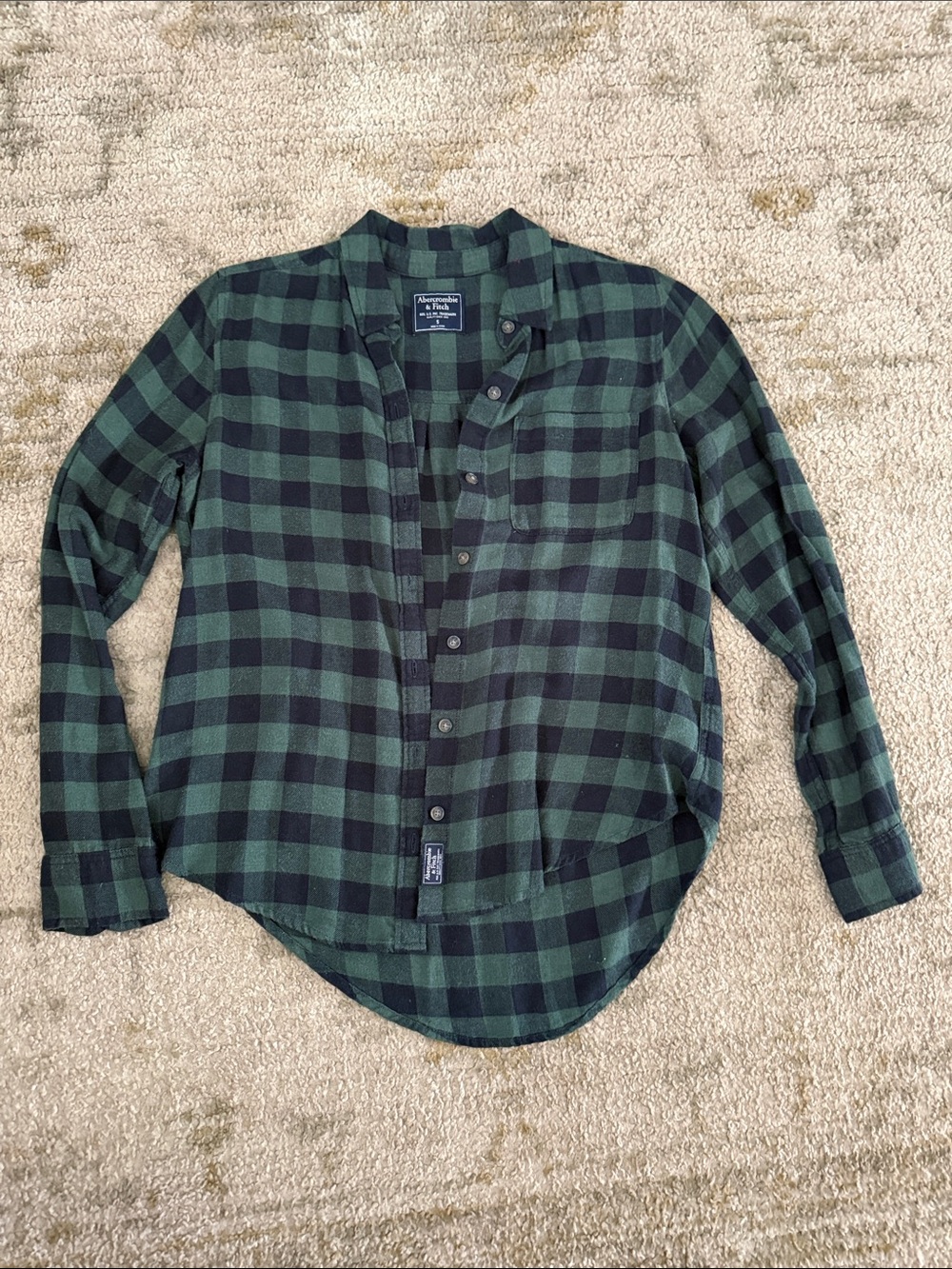 Abercrombie & Fitch Green and Black Plaid Button-Down Shirt